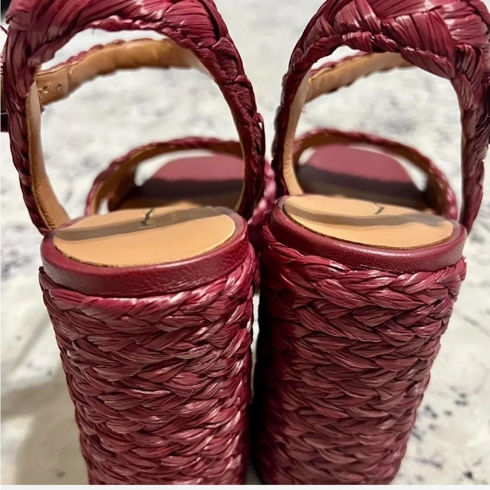 NEW Kate Spade Disco Braided Raffia Platform Sandals - Pinot Noir Red 9 Defaced